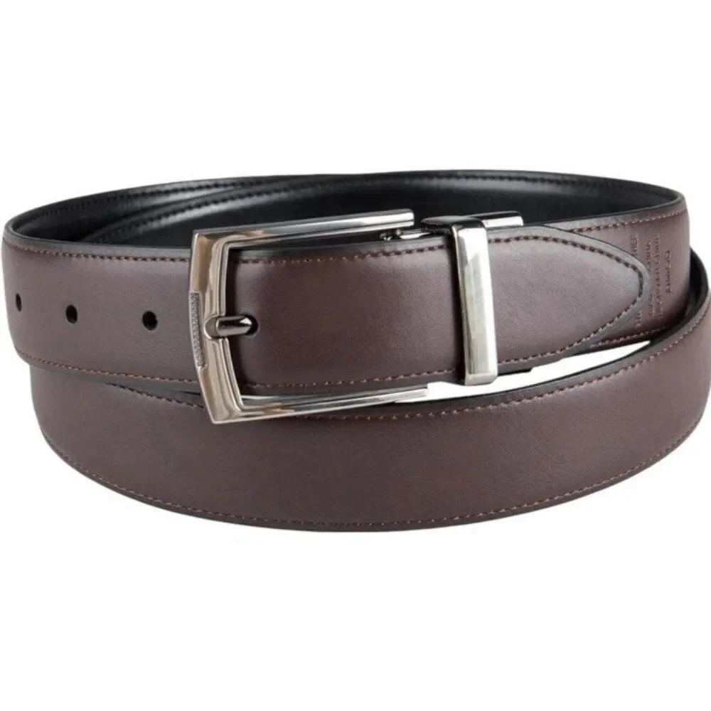 Dockers Men's Small 30 32 Two-in-One Reversible Leather Belt Silver Buckle NWT